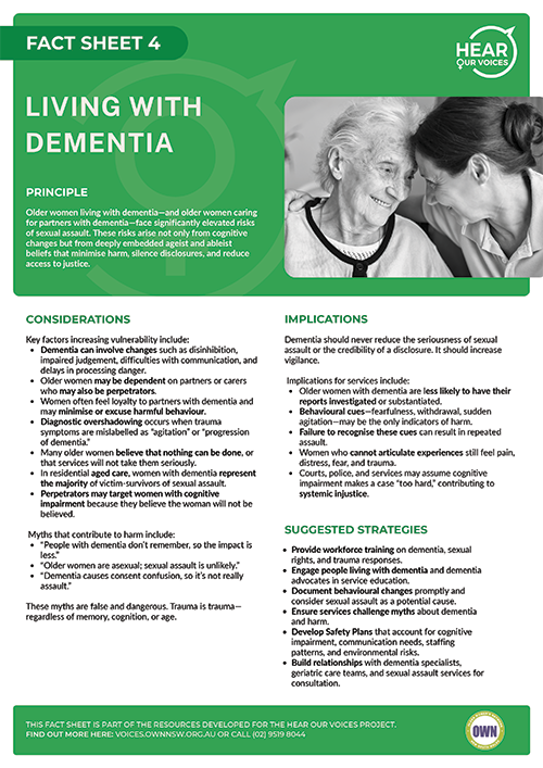cover Fact Sheet 4 - Living With Dementia (Hear our Voices)