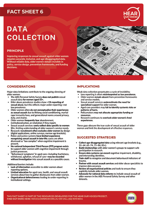 cover of Fact Sheet 6 - Data Collection (Hear our Voices)